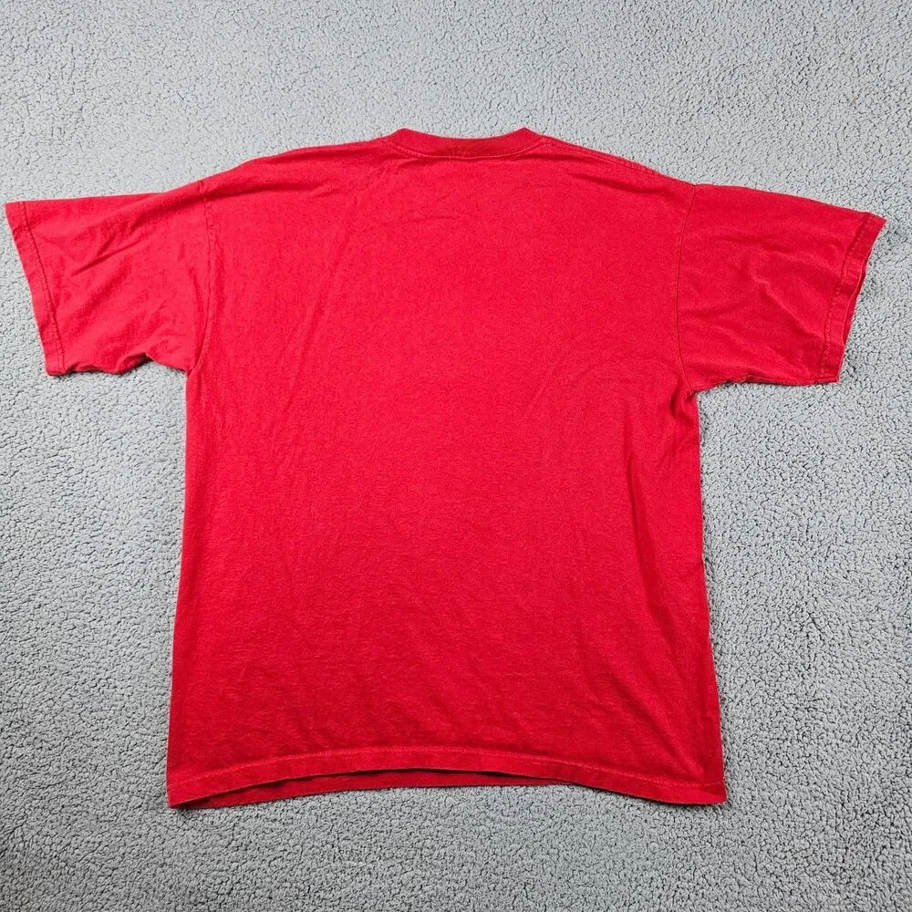 Vintage Adidas Shirt Mens Large Red USA Made Big Logo Graphic Faded 90s Y2K